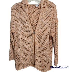 Sundance Orange Cream Hooded Cardigan Zip Sweater Small